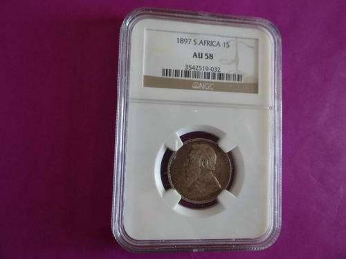 A LOVELY 1897 ZAR NGC GRADED AU58  ONE SHILLING.